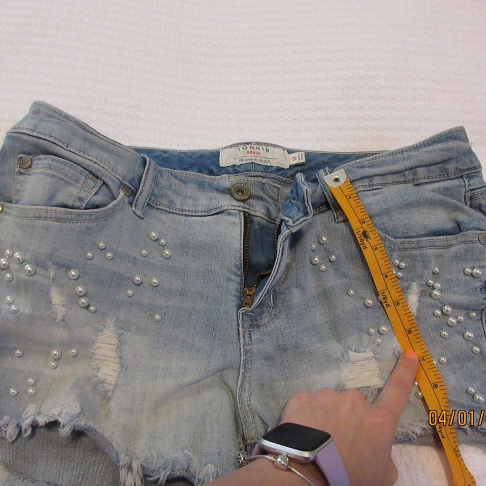 Torrid Destressed jean shorts with pearls